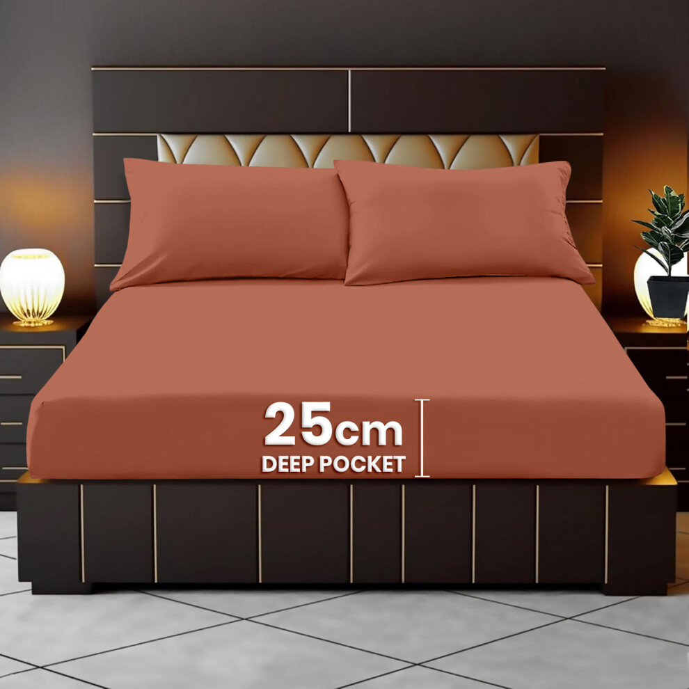 (Rust/Orange, Super King) Pack of 2 Fitted Sheets Bed Sheet Single Double King-image-OPC-PJ6S77T-NEW