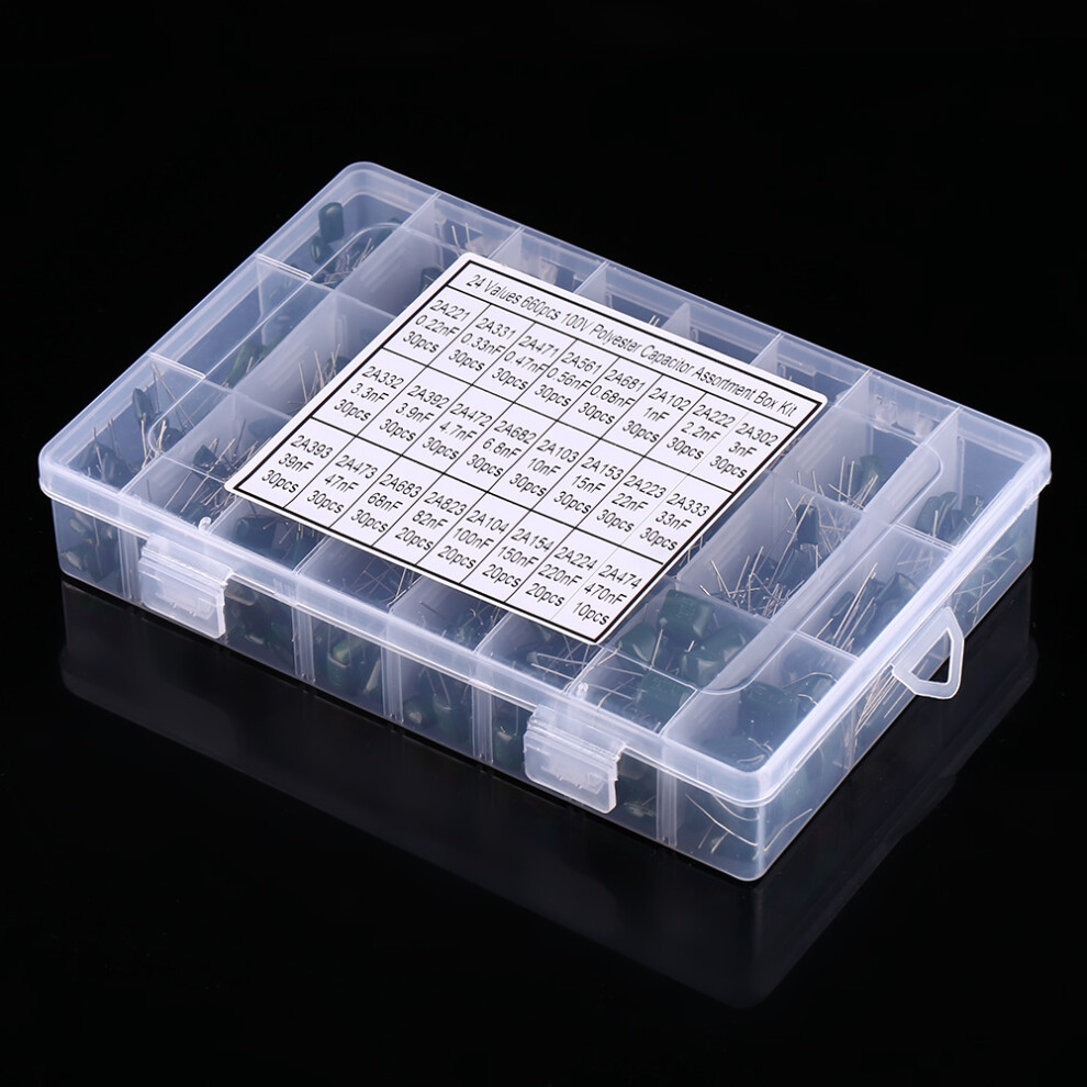Assorted Film Capacitors 660Pcs Polyester 100V 0.22Nf-470Nf Set 4641330035858