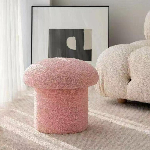 Home Shoe Changing Stool, Small Stool for Sitting, Creative Low Mushroom Stool, Solid Wood, Soft Footstool Pink 1