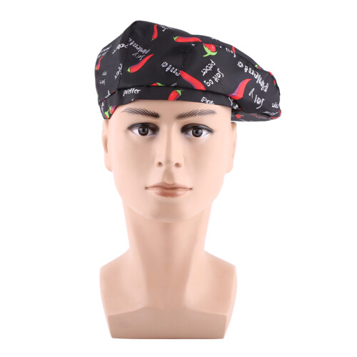 Men Women Chef Beret Hat - Breathable Cotton Polyester, Hot Pepper 1