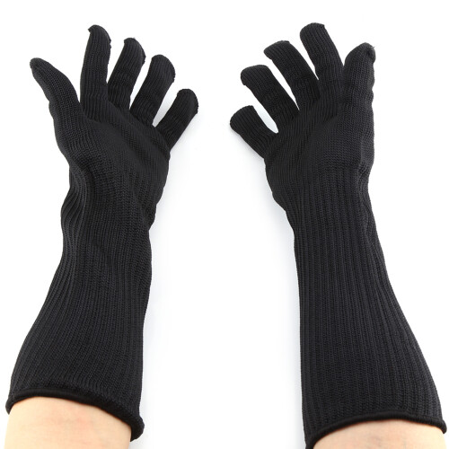 Edelstahl schneidfreie Handschuhe mit langem Bündchen, Level 5, Schwarz