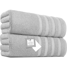 2 X Big Super Jumbo Bath Sheets -100 x 200 cm- Egyptian Cotton Soft XXL Bath Towels (Silver)