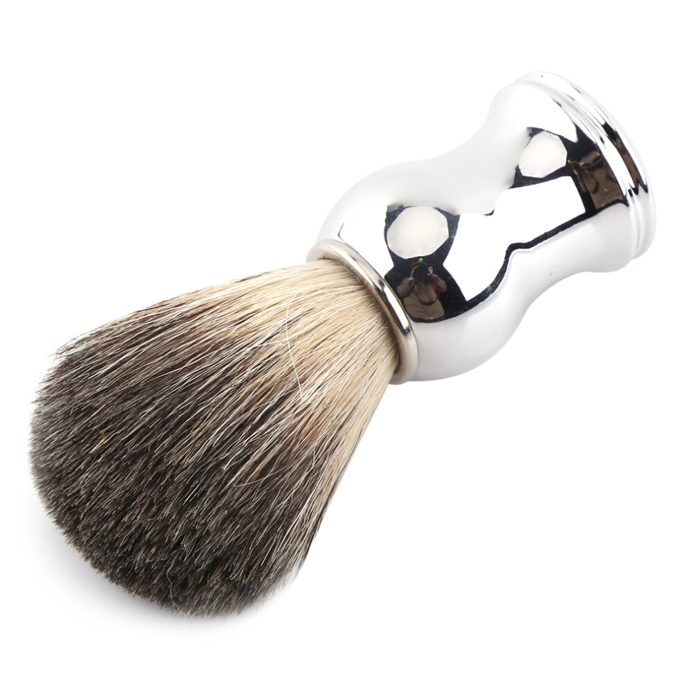 Silver Alloy Shaving Soap Mug & Faux Badger Brush Kit, Handle, 11Cm Diameter