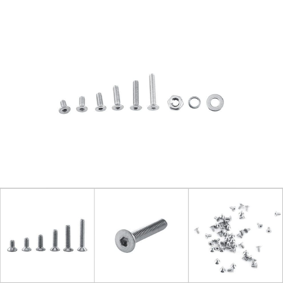 M2 Stainless Steel Flat Head Hex Socket Screws with Nuts and Washers Set-image-OPC-PJ6W8HT-NEW