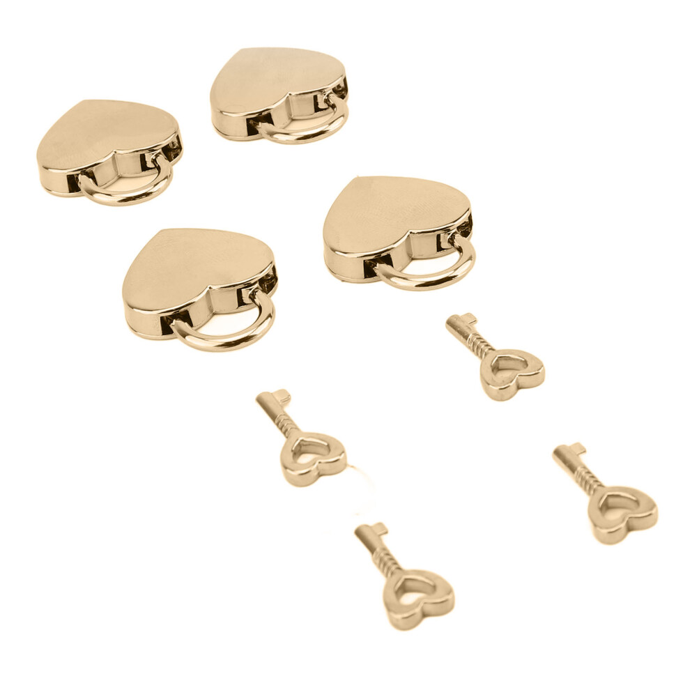 4 Pcs Heart Shaped Gold Zinc Alloy Padlock & Key Set For Treasure Chest Jewelry Box 8741330070814