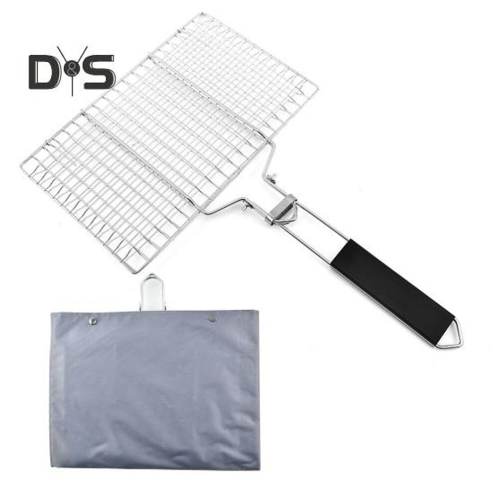 (as the picture, L) Stainless Steel Bbq Mesh Grill Basket Non Stick Grilling Mat Anti-rust Heat-resistant Tool For Meat Vegetables Fish