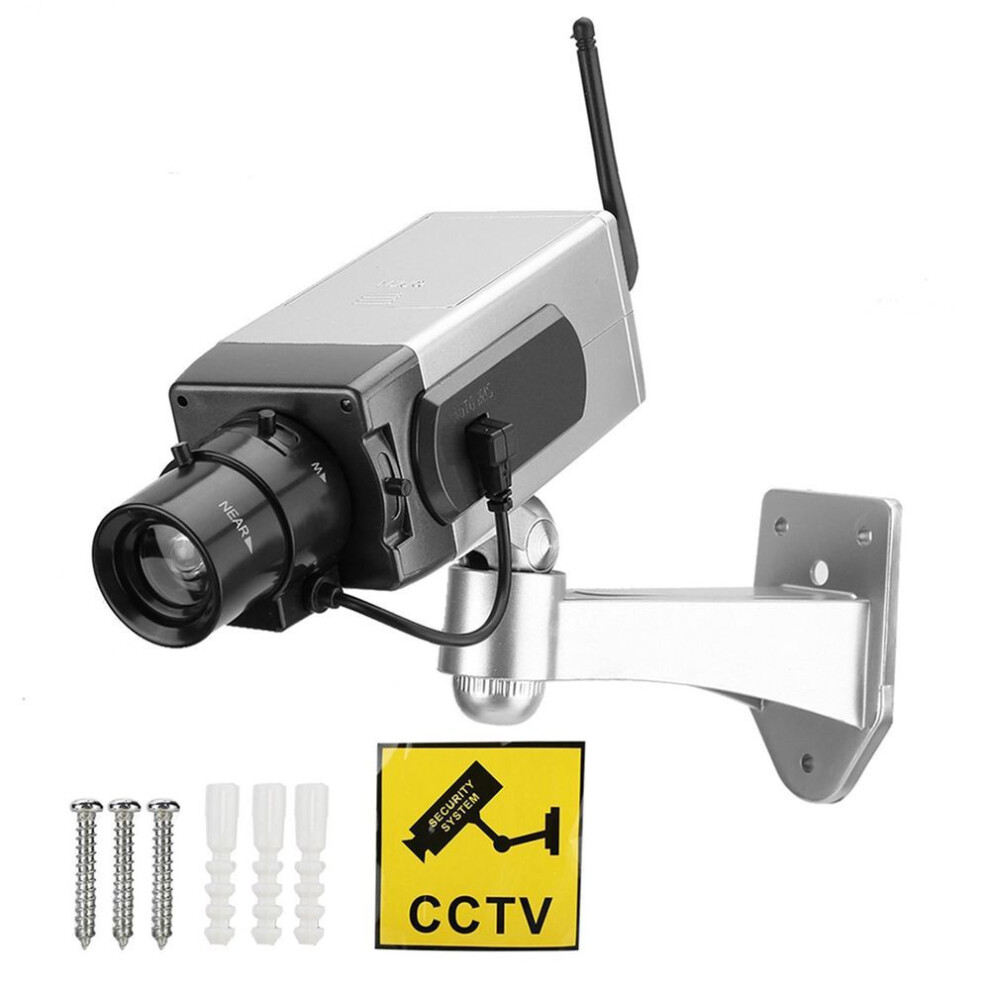 Outdoor Indoor Power Simulation Fake Dummy Camera Security Cctv Led Flashing Light Silver