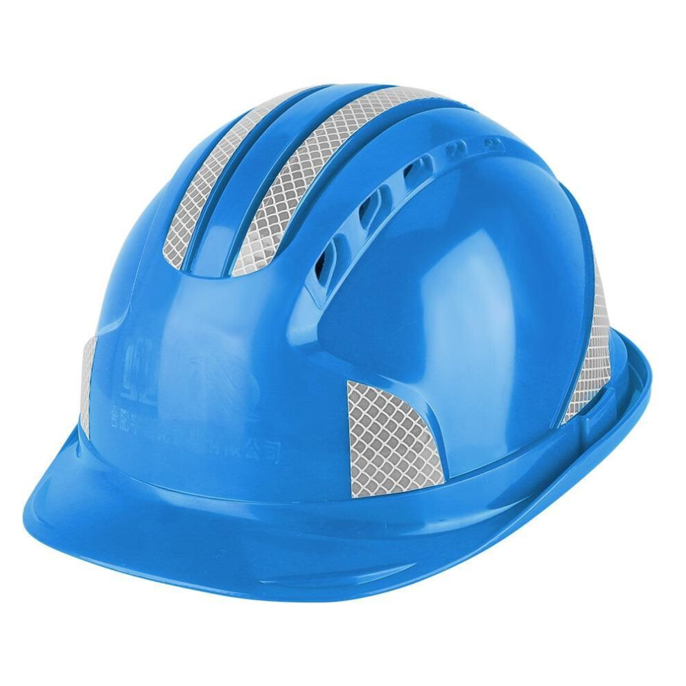 (blue) Construction Site Protective Cap Ventilate Abs Hard Hat Reflective Stripe Safety Helmet (white)