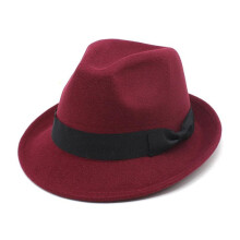 (burgundy, M?56-58cm?) Men's And Women's Top Hats, Black Bow Jazz Jazz Hat, Woolen Hat, Small Curled Brim Hat, Denim Top Hat.
