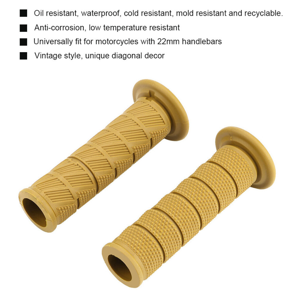 2Pcs 22Mm Vintage Motorcycle Handlebar Grips Tan Diagonal Ends Light 4921330082183