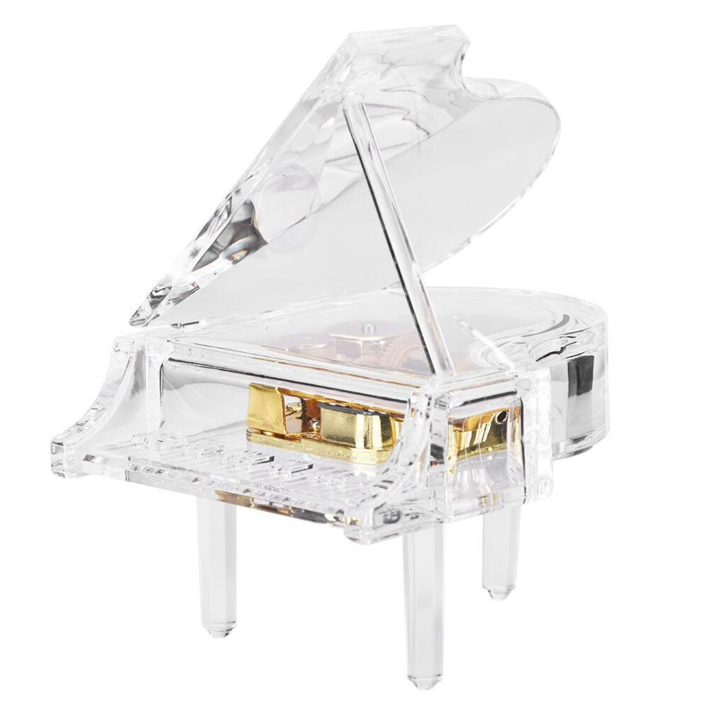 Grand Piano Shaped Windup Transprent Acrylic Music Box Birthday Present Gift