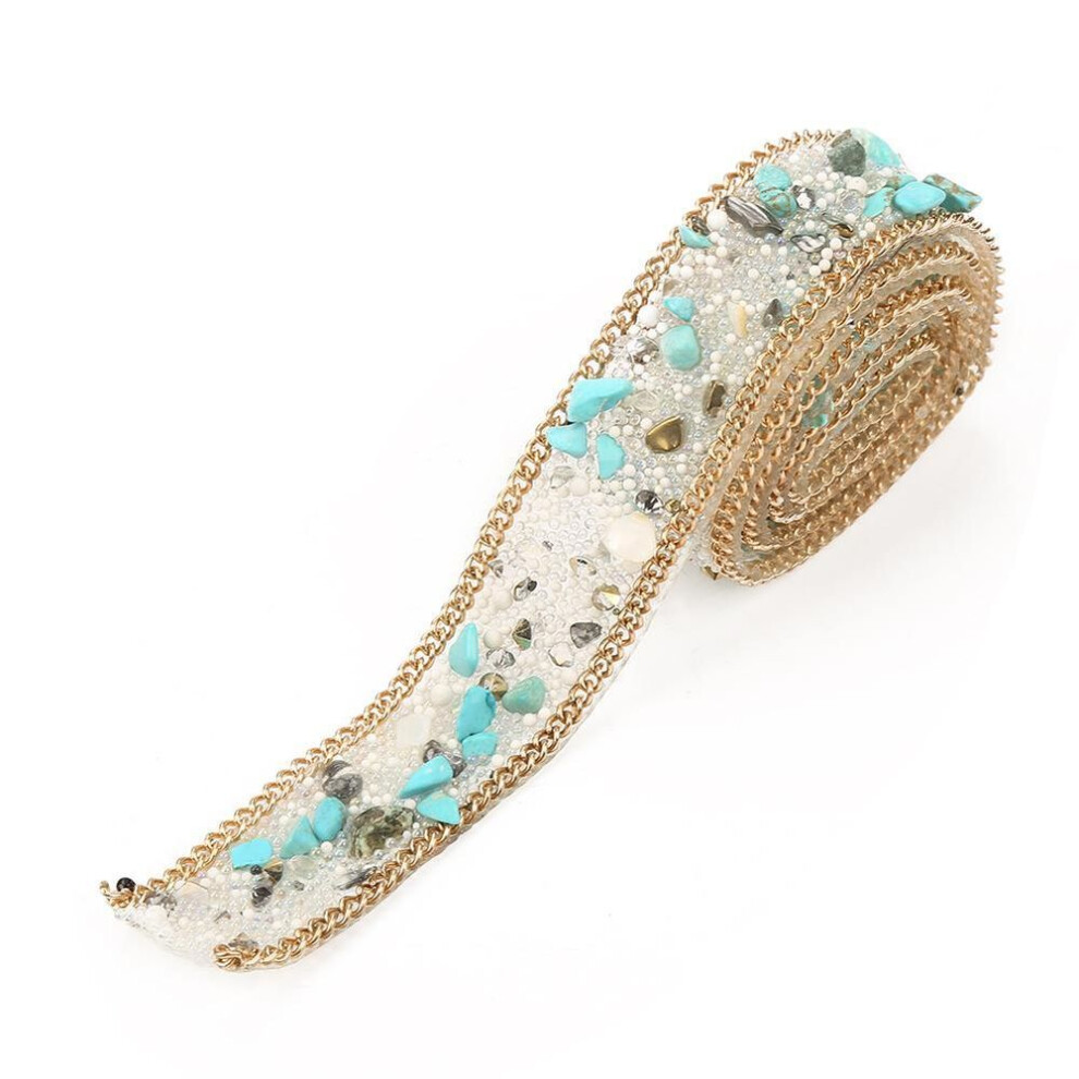1m 2cm Width Crystal Beaded Rhinestone Crystals Trim Iron On Patch For Clothes Bag Shoes(#1)