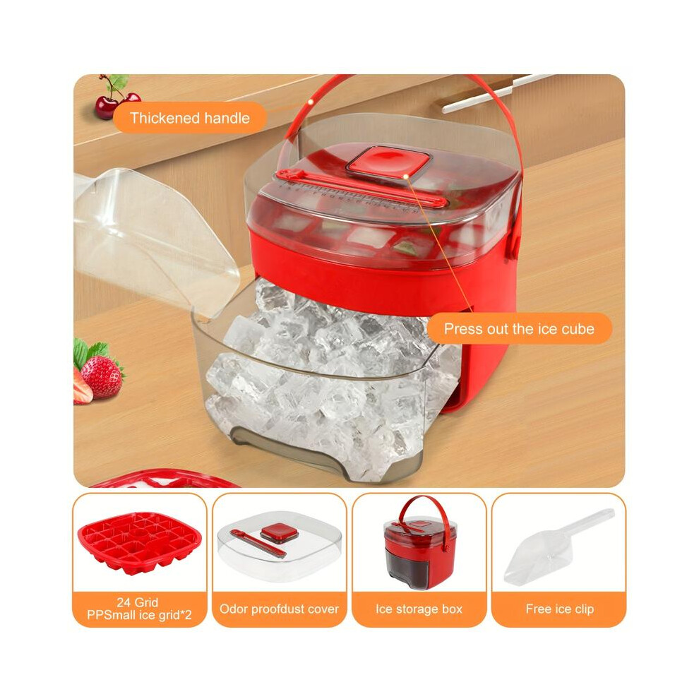 (Red) [Manual Ice Maker] 1pc Manual Ice Maker | Double-layer Pressed Ice Cube Mold, Food Grade Plastic Ice Tray, Refrigerator Ice Box