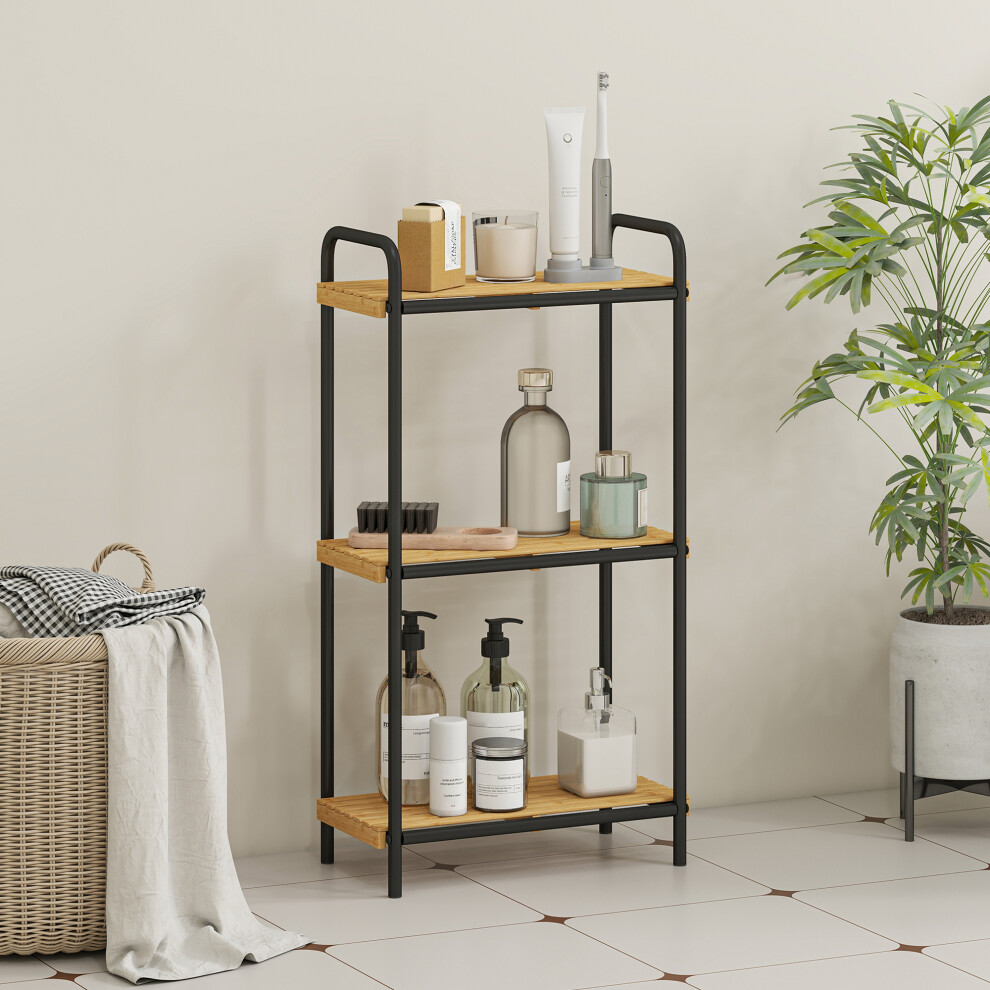 Homcom (S) Bamboo Bathroom Shelf, Freestanding Shelving Unit, Natural