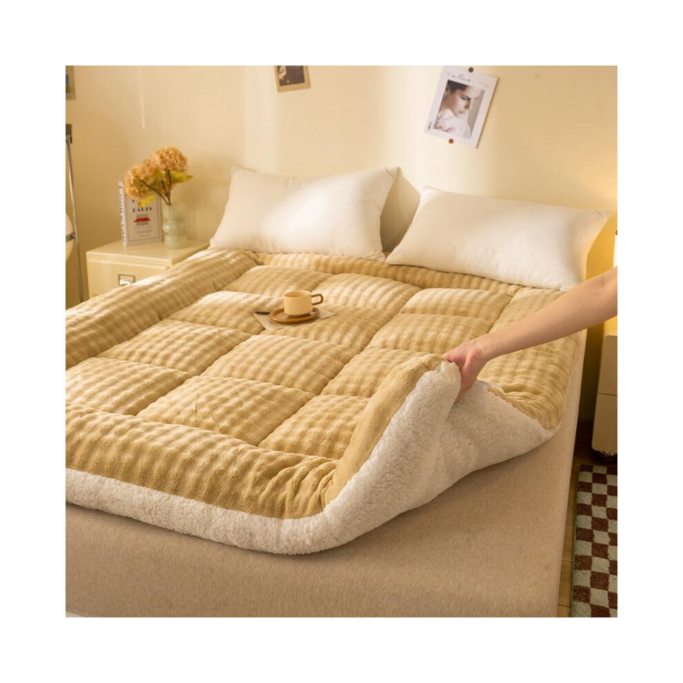 (coffee color, 180X200cm thickness 10cm) High Weight Rabbit Fur Mattress, Foldable Breathable Bed Mat, Dual-Sided Use, Skin-Friendly, Smart Pressure R-image-OPC-PJ6WP5D-NEW