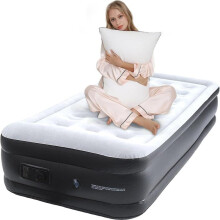 (Single(196 x 95 x 46cm)) Inflatable Air Mattress Air Bed with Built-in Electric Pump Double Blow Up Mattress with Integrated Pillow & Storage Bag for Home Portable Camping