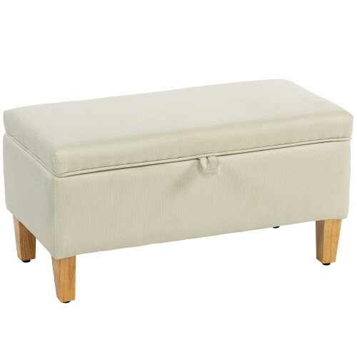 Homcom (Yellow) HOMCOM Linen Storage Ottoman Storage Box with Rubberwood Legs 1