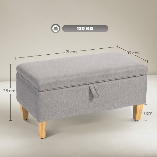 Homcom (Grey) HOMCOM Linen Storage Ottoman Storage Box with Rubberwood Legs 2