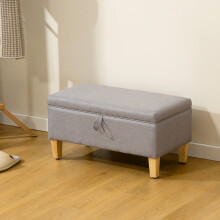 (Grey) HOMCOM Linen Storage Ottoman Storage Box with Rubberwood Legs