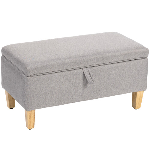 Homcom (Grey) HOMCOM Linen Storage Ottoman Storage Box with Rubberwood Legs 1