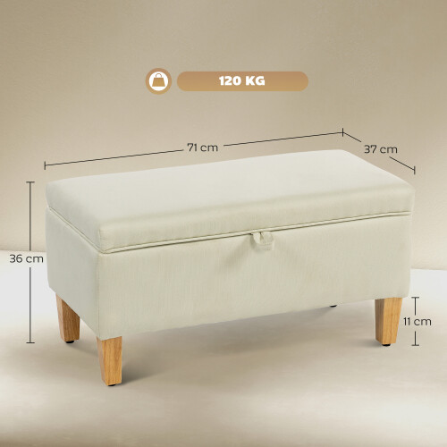 Homcom (Yellow) HOMCOM Linen Storage Ottoman Storage Box with Rubberwood Legs 2