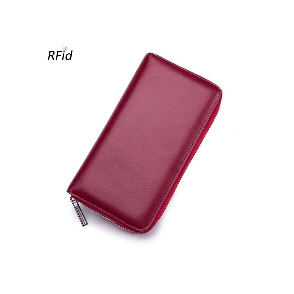 Long multifunctional wallet unisex genuine leather RFID 36 card slots wine red