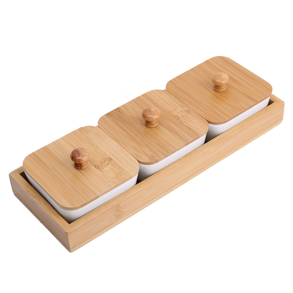 Ceramic Appetizer Platter 3-Section with Bamboo Cover for Fruits and Nuts-image-OPC-PJ6WRSD-NEW