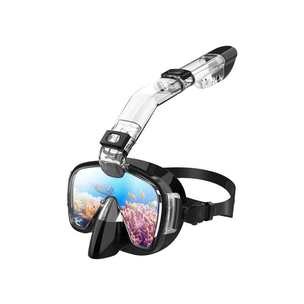 Anti-fog diving mask, silicone snorkeling kit with innovative integrated breathing system with holder