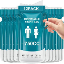 Portable Urinal Bags for Men and Women (12 Pack) Disposable with Handle - Emergency Travel Urinal with Gel-Forming Absorbent for Hiking, Camping
