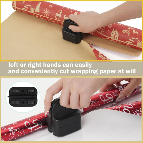 2Pcs Wrapping Paper Cutter, Gift Wrap Cutter with 2 Replaceable Blade 4 Wheels Compact Christmas Gift Wrapping Paper Roll Cutter Tool Black 1