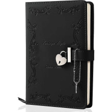 (Nero - 9,29 x 6,5 x 2,01 pollici) Diario con lucchetto e chiave compatibile con ragazze, diario in pelle spessa a forma di cuore con lucche