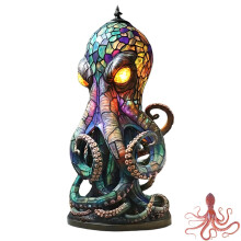 (25CM) Resin Octopus Lamp with Glowing Eyes 3D Animal Lamp Unique Bohemian Style Ocean Themed Decorative Table Lamps for Home