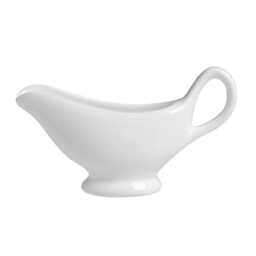 (L) White Ceramic Gravy Boat Sauce Server With Large Pour Spout Non-slip