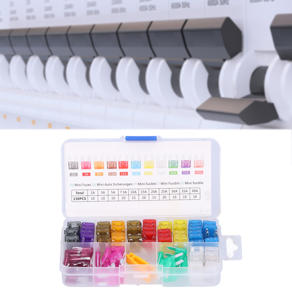150Pcs Car Fuse Assortment 2A-40A, Mini Blade, Multi-Size Kit 4191330100235