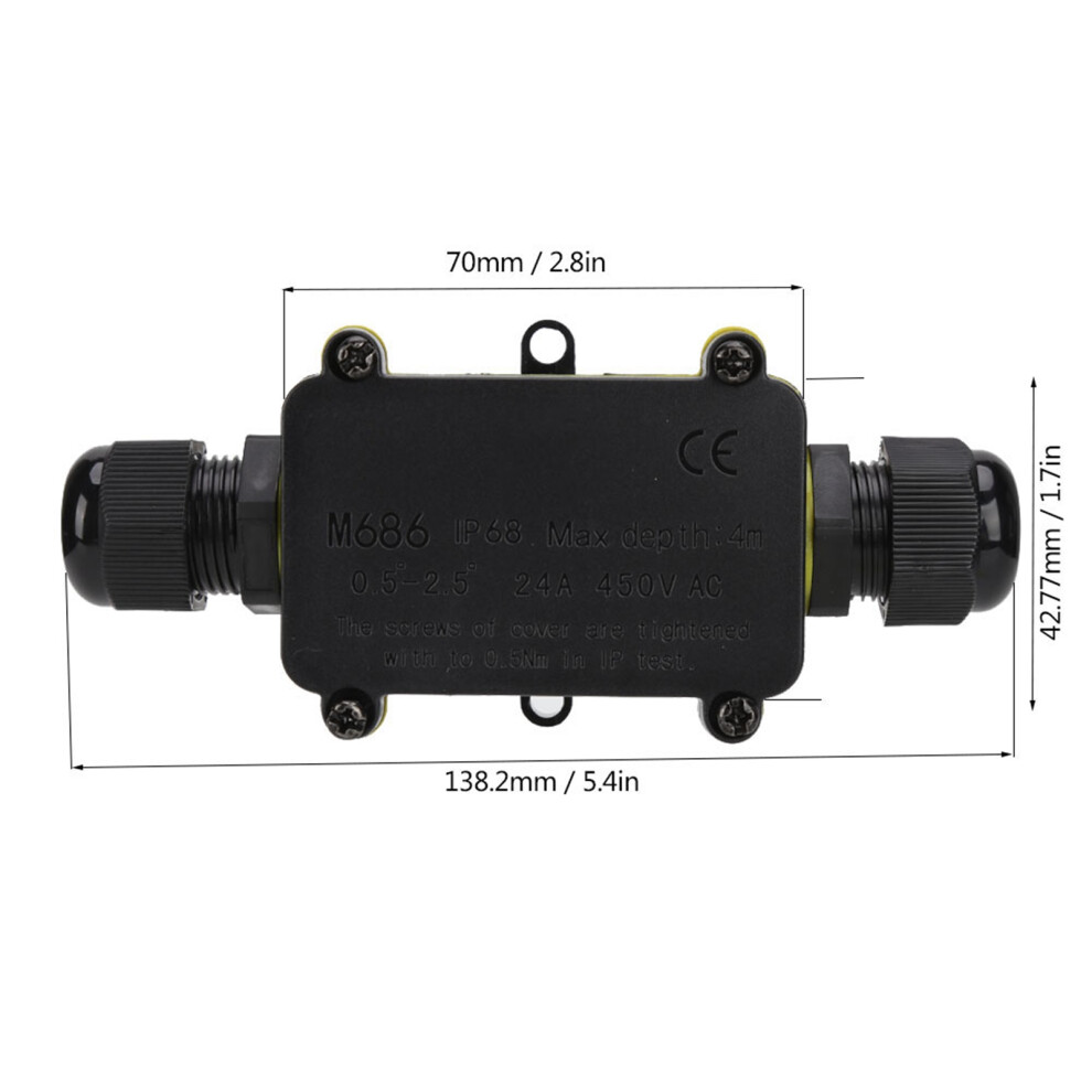 Ip68 M686 Black Junction Box: Waterproof Cable Connector For Led Lights 7891330100620