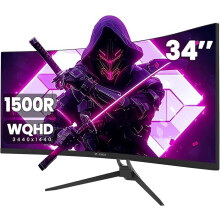 CRUA Gaming Monitor 34-Inch Curved Ultrawide WQHD Monitor 3440 x 1440 R1500 up to 165Hz DisplayPort x2 99% sRGB 1ms Picture by Picture, Machine Black