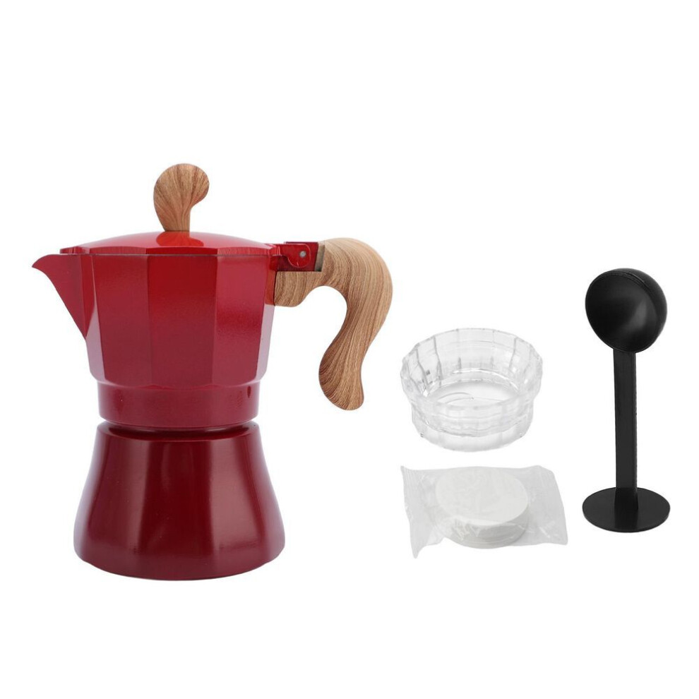 (red) Italian Coffee Maker 150ml Single Valve Coffee Pot With Coffee Distributor Spoon Paper Filter 3