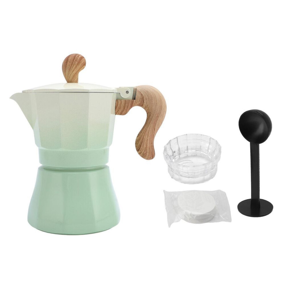 (green) Italian Coffee Maker 150ml Single Valve Coffee Pot With Coffee Distributor Spoon Paper Filter 3