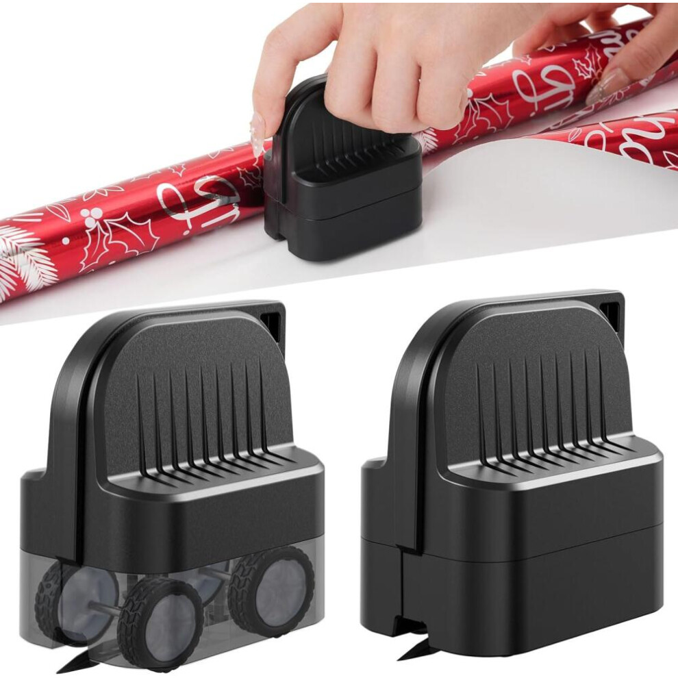 Lot de 2 coupe-papier cadeau, avec 2 lames remplaçables et 4 roues, compact, pour emballage cadeau de Noël, noir