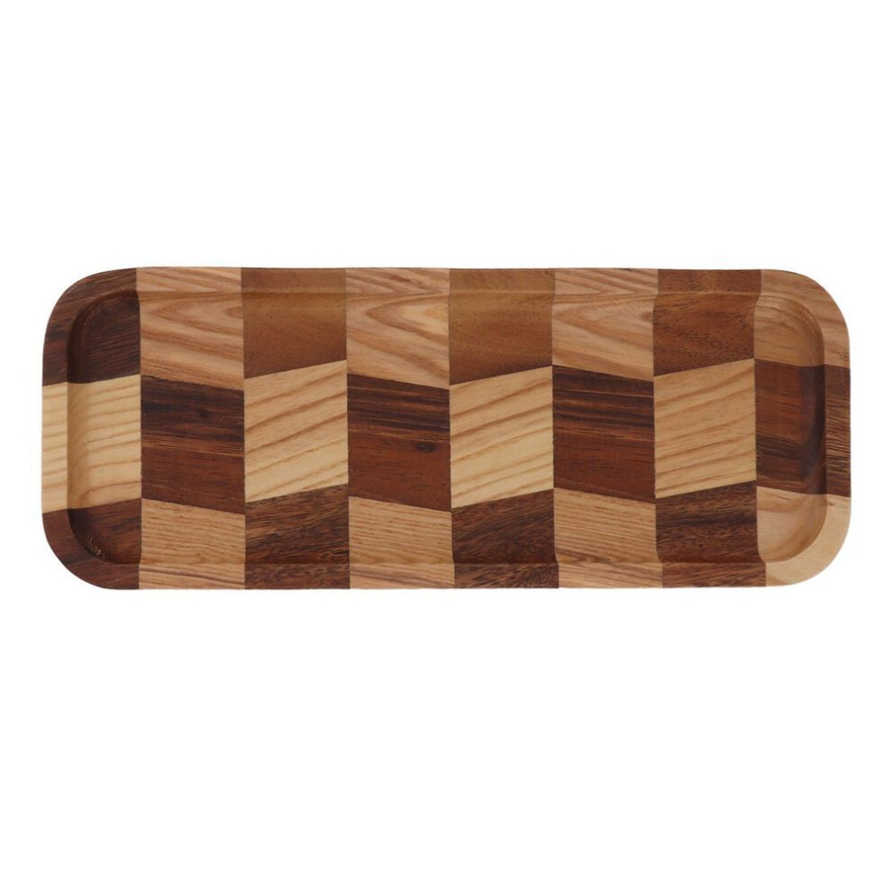 Tea Tray Grid Pattern Black Walnut White Waxed Wood Rectangular Food Serving Plate For Sushi Bread