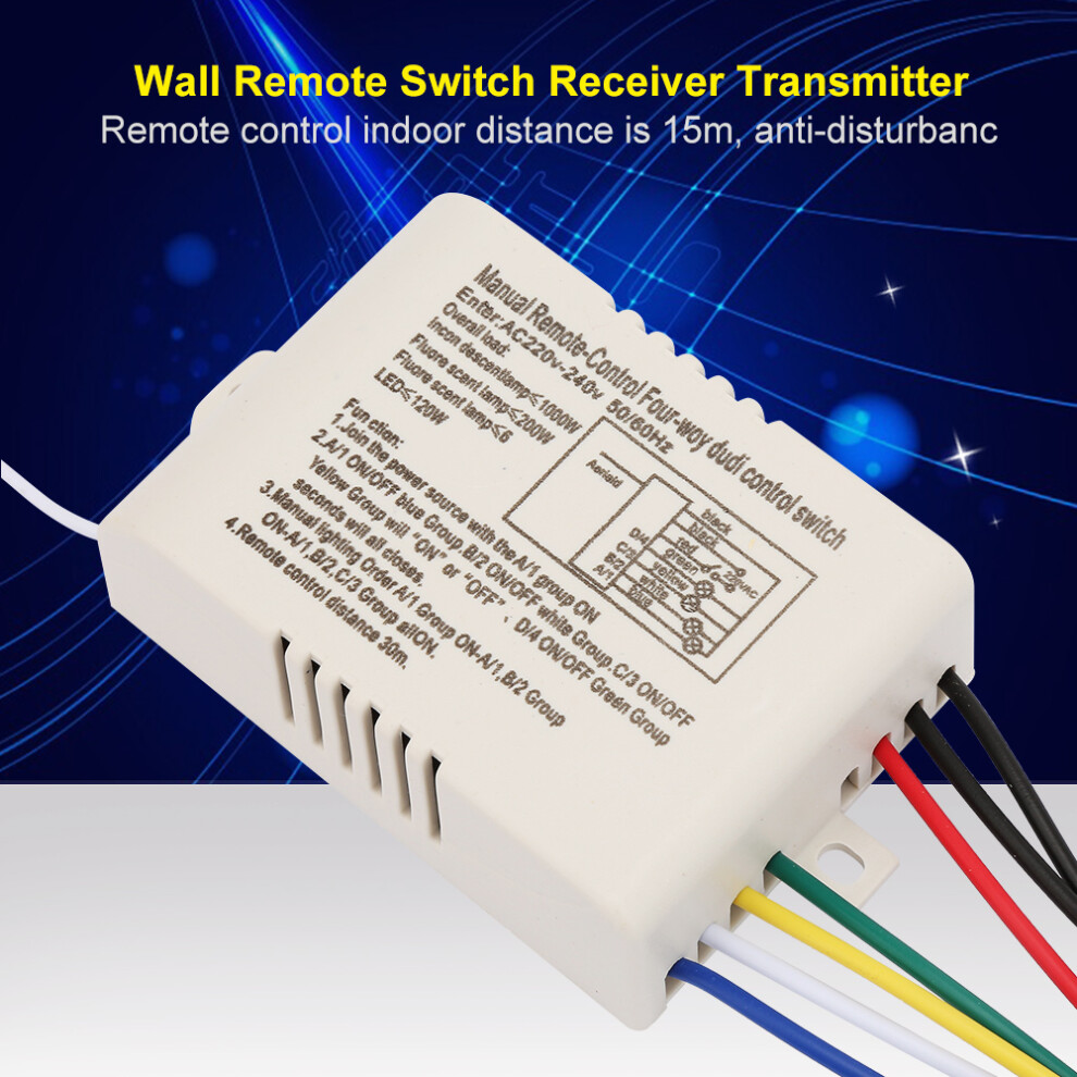 Digital Wireless 4-Way 220V Wall Receiver With Remote Transmitter 4921330112262