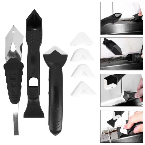 3-in-1 Silicone Caulk Tools Kit with Reusable Scrapers & Replaceable Heads 2