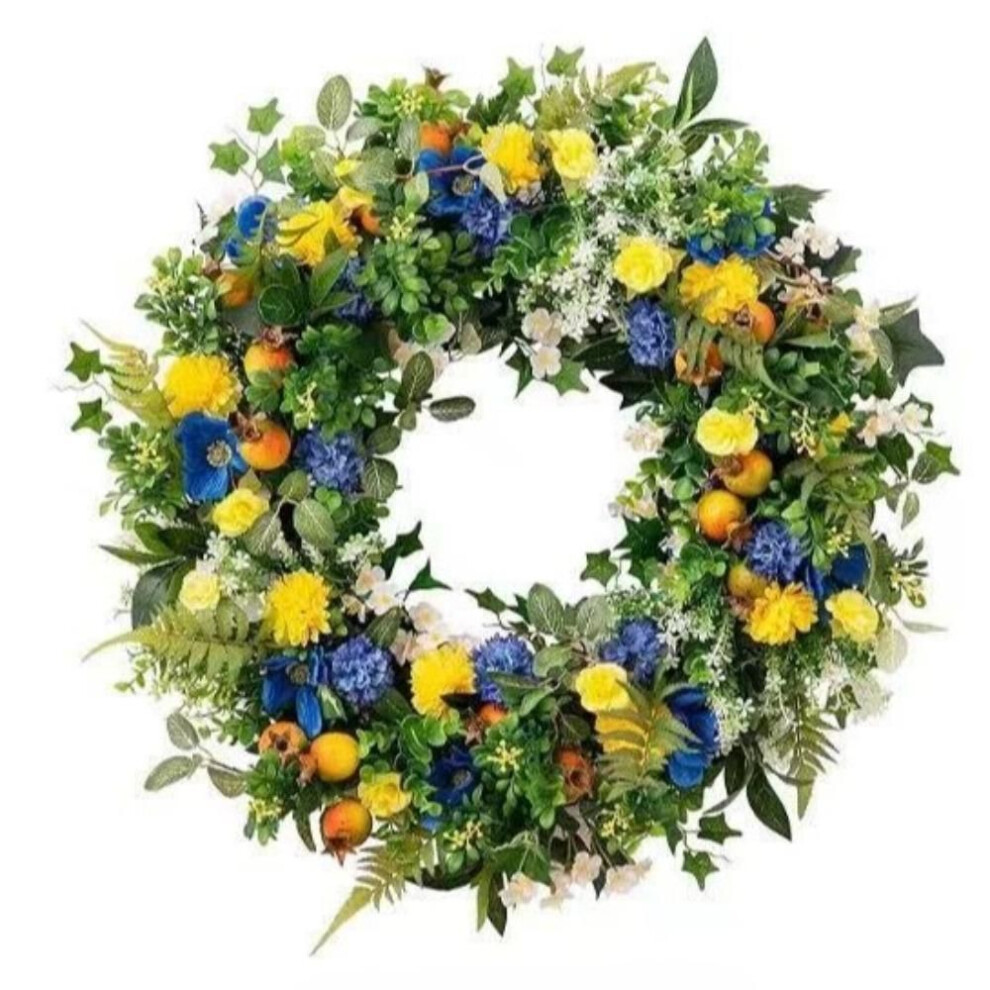 (35cm) 35/40/50cm Spring Summer Carnation Wreath For Front Door Valentines Day Wreath With Blue&yellow Flower Door Wreath With Pomegranates Daisy For Wed