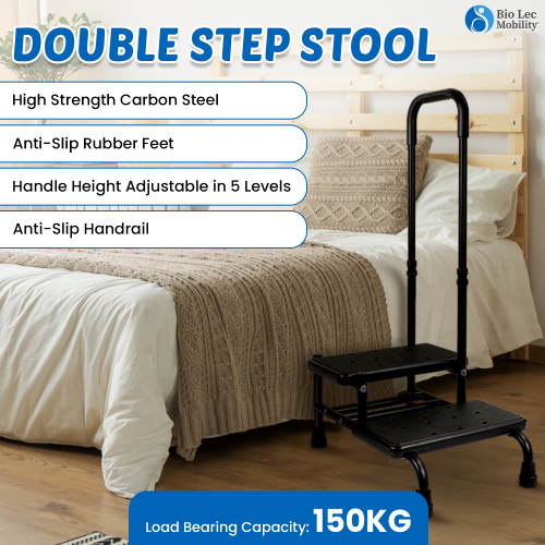 Dual Step Stool with Foam Handle Kitchen Bath Safety Step Stool Mobility Support Handrail Bio-Lec Mobility 1