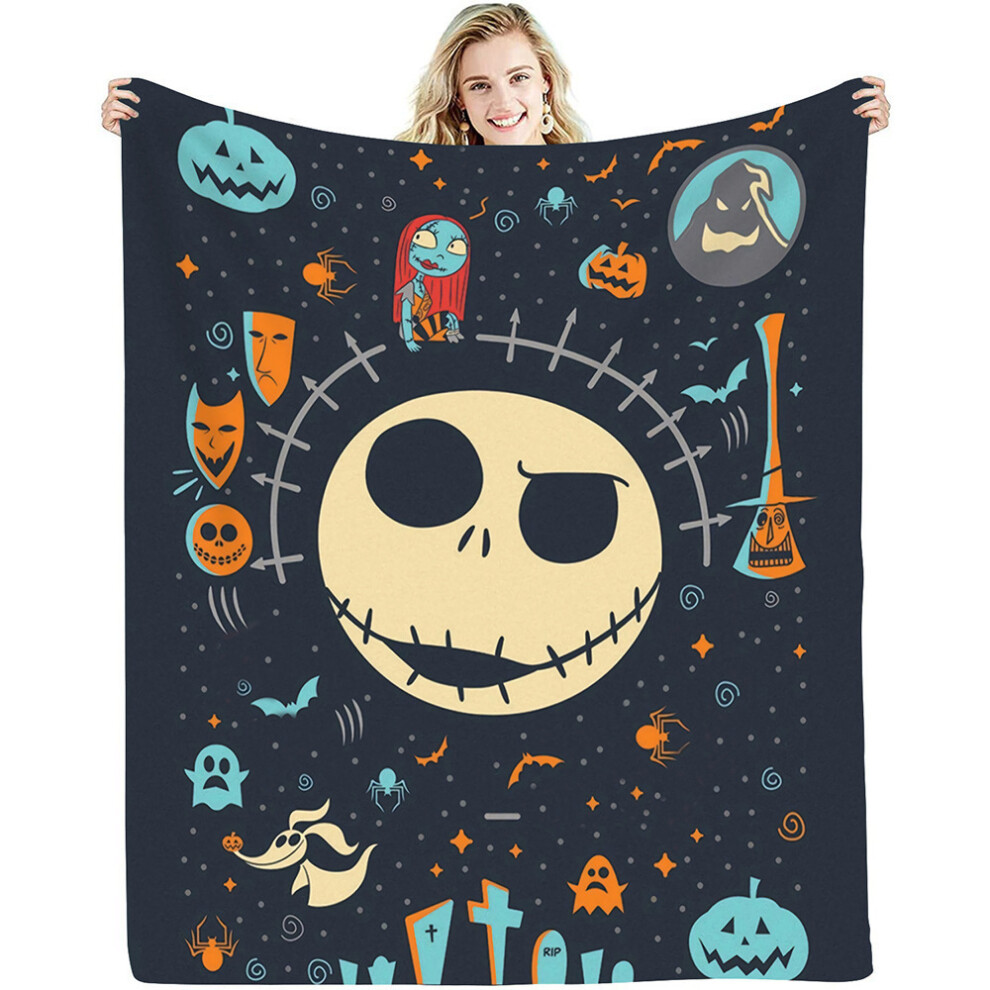 (11, 100*130) Christmas Halloween Skull Jack Flannel Blanket-image-OPC-PJ6YVWK-NEW