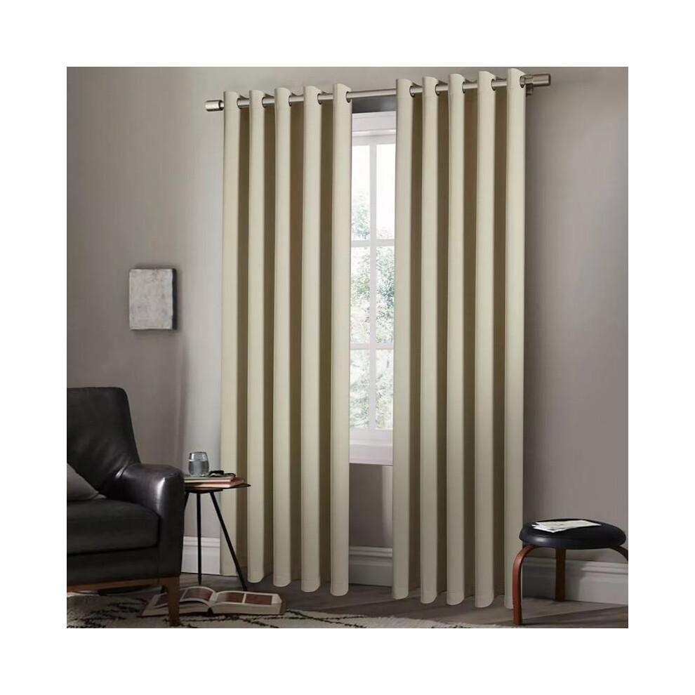 (Cream, 66x54 (168x137 cm)) High-quality solid-colored thermally insulated blackout eyelet curtains with tie-downs, 99% light blocking, ready-made cur-image-OPC-PJ6ZWD7-NEW