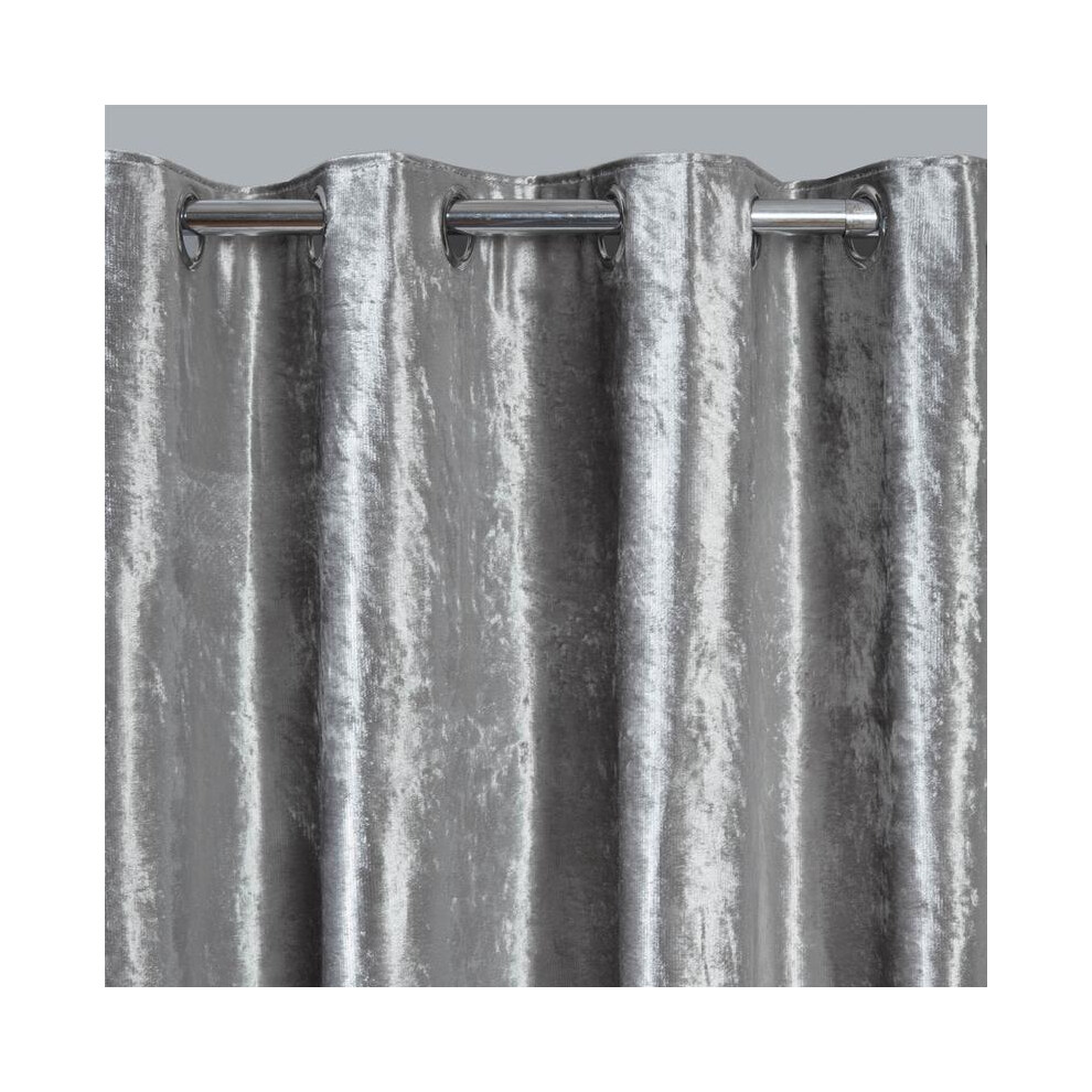 (Silver Grey, 66" x 54") Crushed Velvet Curtains PAIR of Eyelet Ring Top Fully Lined Ready Made-image-OPC-PJ727B2-NEW