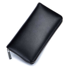 Men's and Women's Wallets - Genuine Leather RFID Multi-Function Long Wallet with Multi-Card Slot - Black
