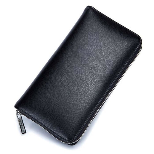 Men's and Women's Wallets - Genuine Leather RFID Multi-Function Long Wallet with Multi-Card Slot - Black