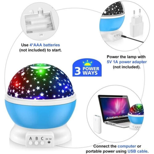 Children's Night Light Star Projection 360 Rotation Lamp-Blue 1